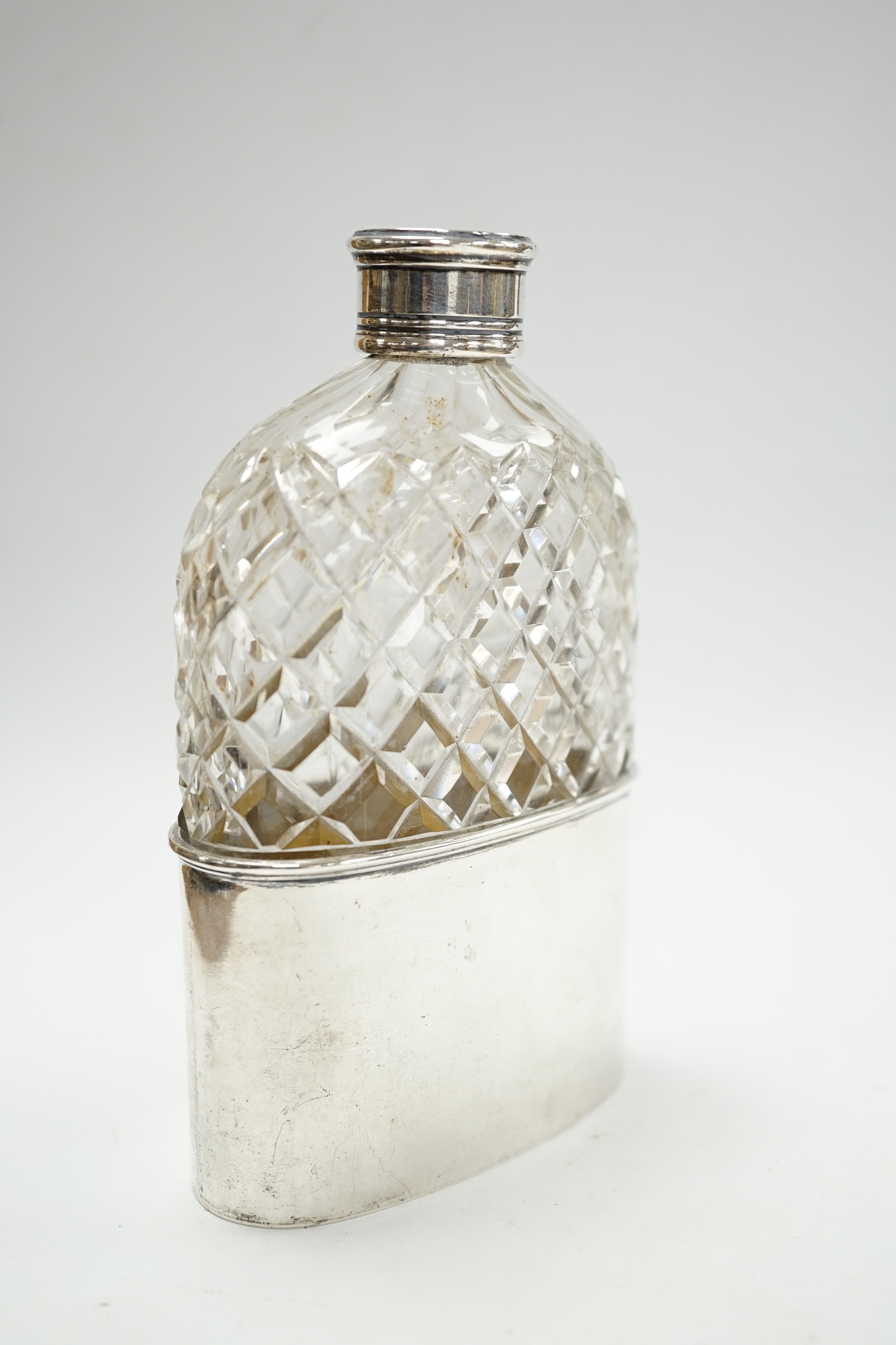 A Victorian silver mounted cut glass hip flask, by Roberts & Belk, Sheffield, 1850, 13.4cm.